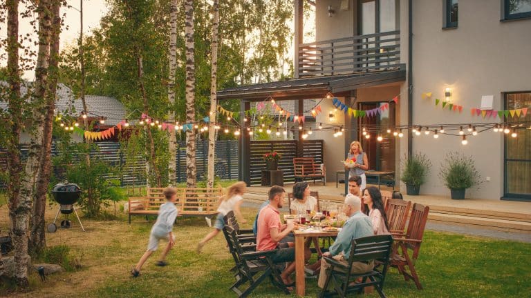 big,family,garden,party,celebration,,gathered,together,at,the,table